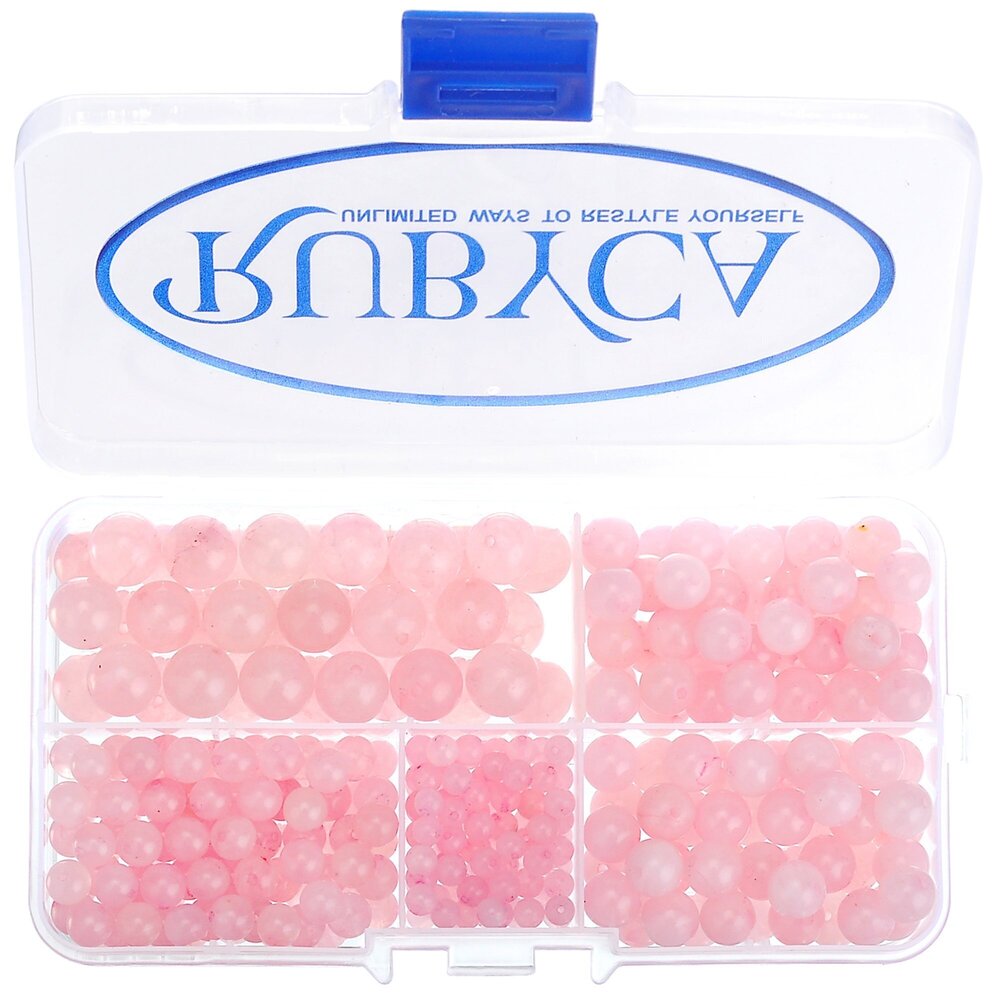 5583 Natural Rose Quartz Gemstone Round Loose Bead Organizer Plastic Box